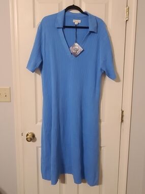 Ava Viv Sky Blue Ribbed Polo Dress